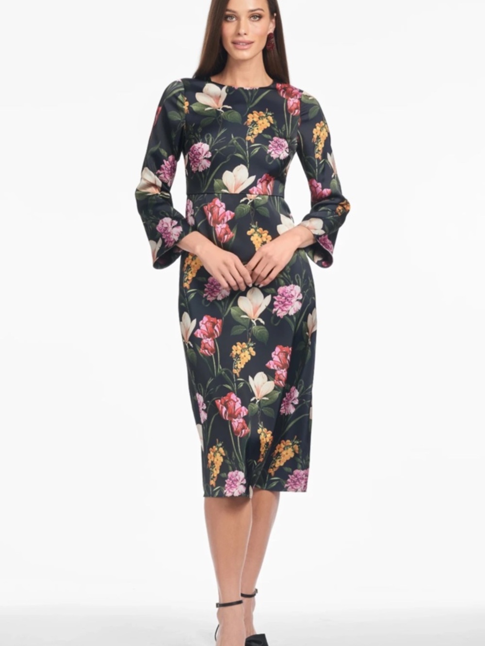 $395 Sachin & Babi Floral Satin Cocktail Party Dress in Midnight Garden Size 10